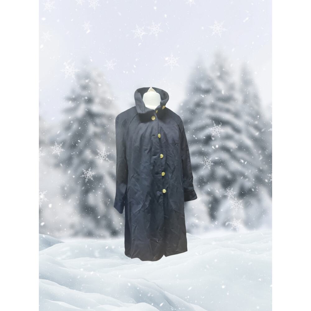 Jessica London size 12 long black wool coat with satin lining high neck